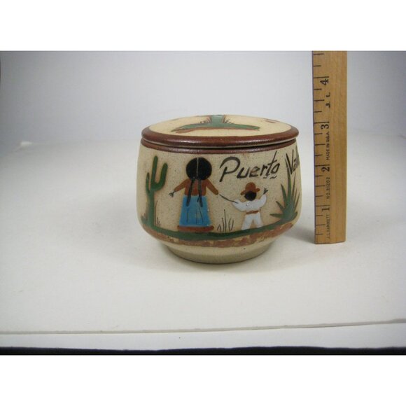 Puerto Vallarta Ceramic Trinket Box With Lid Saquaro Cactus 4 x 3 Inches - Picture 6 of 12